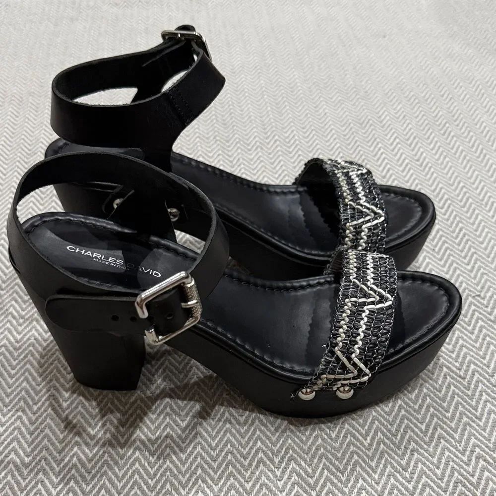 Charles David Black and Silver Platform Sandals Size 8